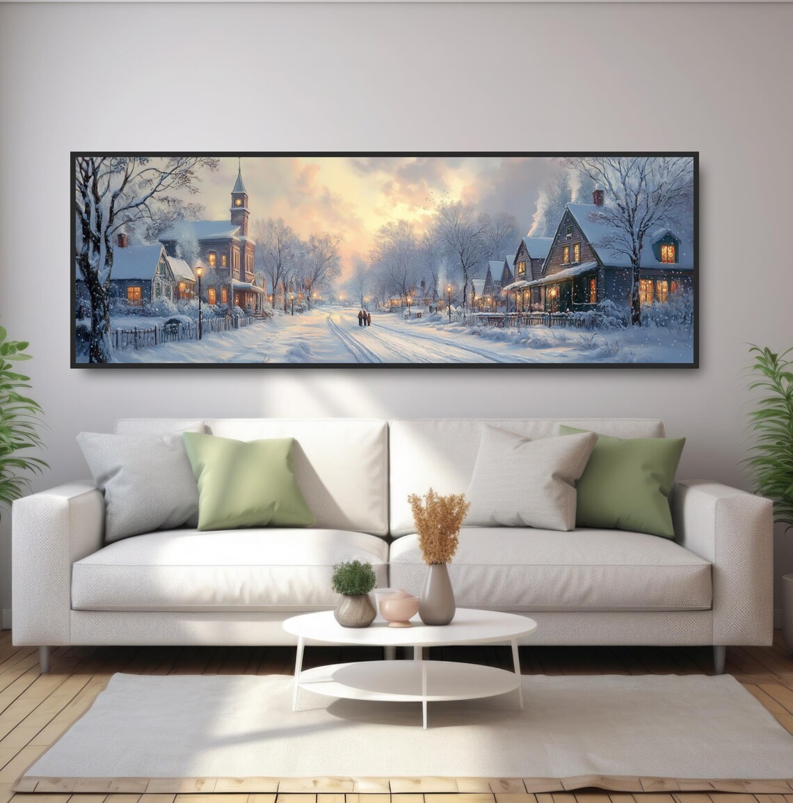 Snowy Winter Village Street Glowing Windows Cozy Christmas Art Poster - Image 5