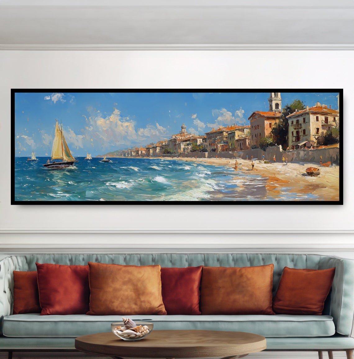Mediterranean Seaside Village Sailboats Turquoise Beach Coast Poster