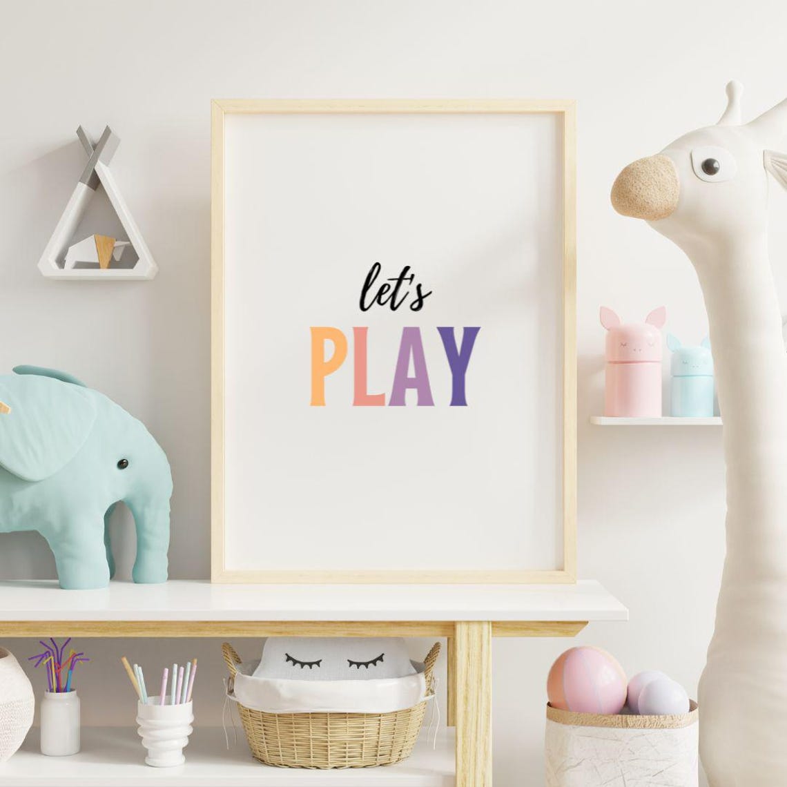 Lets Play Pastel Rainbow Letters Nursery Kids Room Decor Poster - Image 2