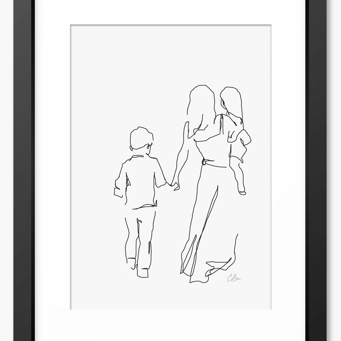 Mother And Children Line Art Print, Nursery Decor