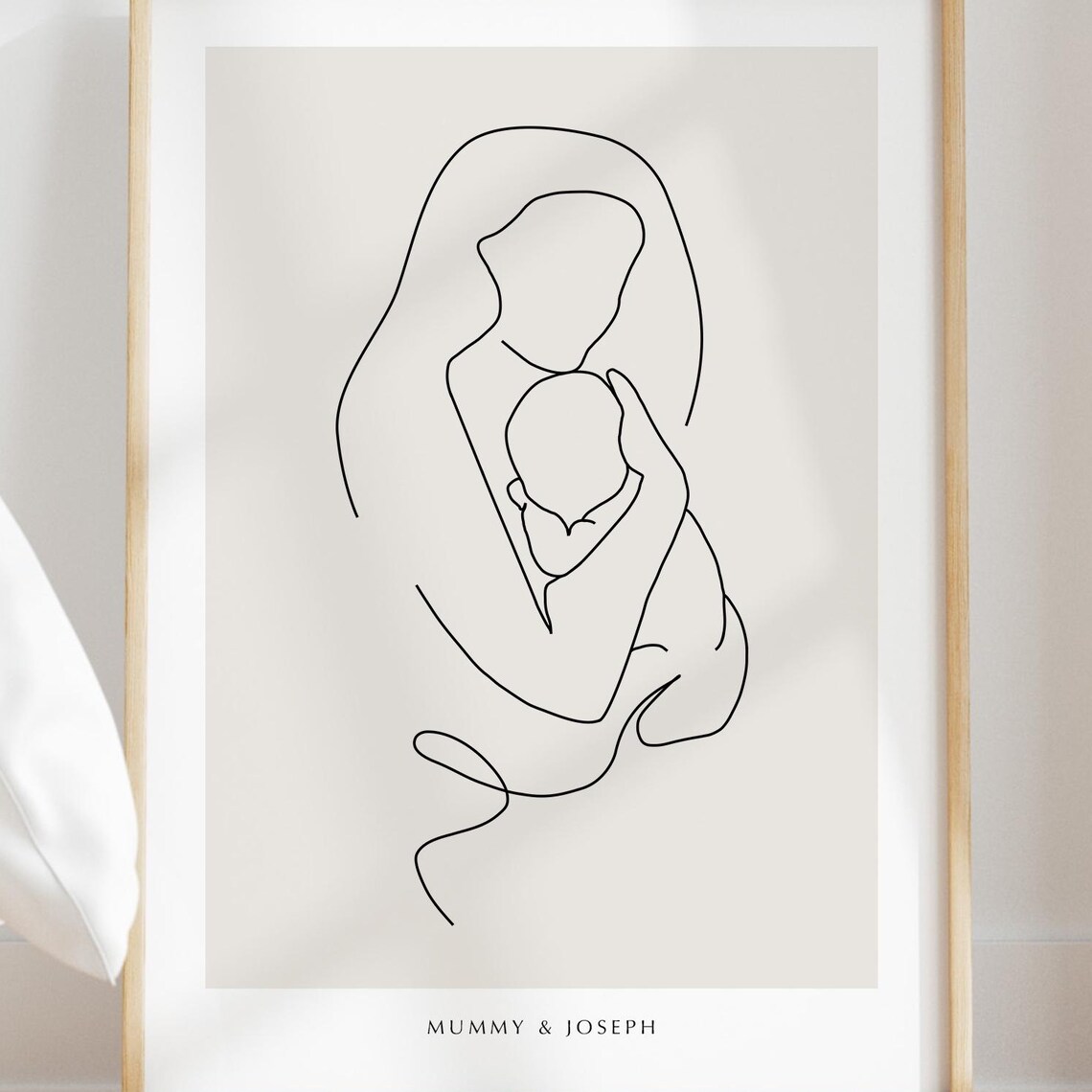 Personalized Mother Cradling Newborn Baby Sweet Line Art Poster