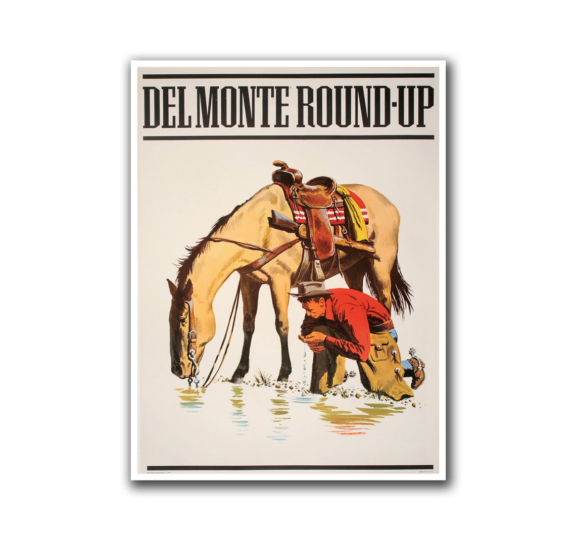 Del Monte Round-Up Cowboy Horse Vintage Western Advertising Poster
