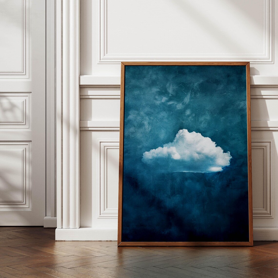 Lone White Cloud on Deep Teal Blue Sky Minimalist Art Poster - Image 6