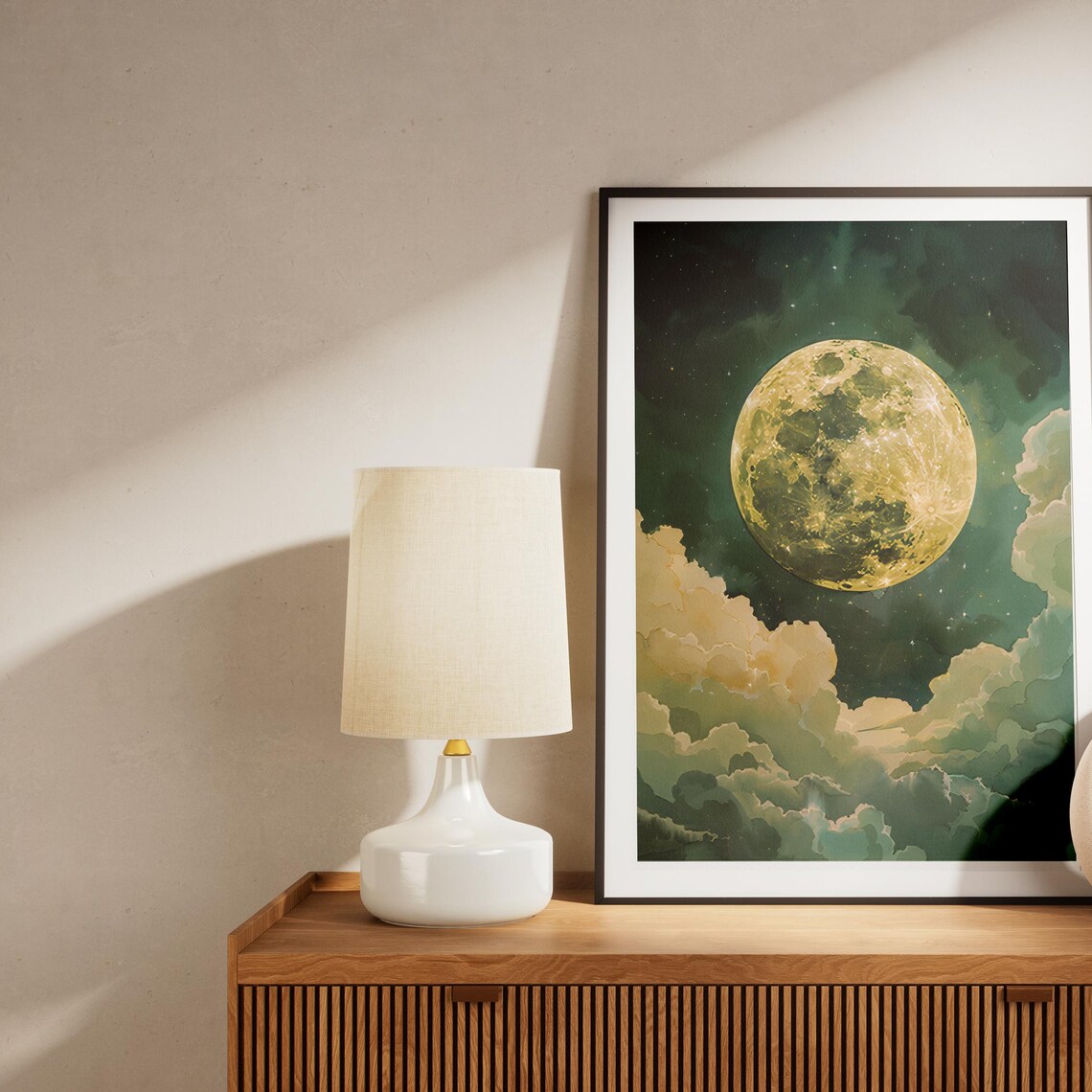 Full Golden Moon Rising Above Cream Clouds Starry Night Poster - Image 6