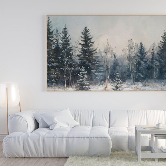 Pine Forest Painting Pine Room Art Pine Cottage Decor Pine Rustic Painting Snowy Forest Portrait Nordic Forest Print Forest Art Poster