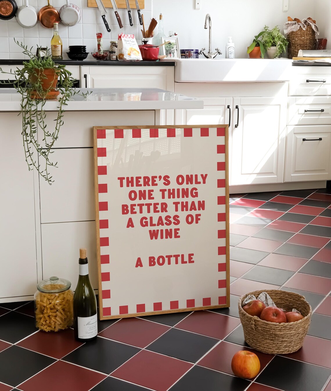 Better Than Wine Bottle Funny Quote Red Checkerboard Kitchen Wall Poster - Image 2