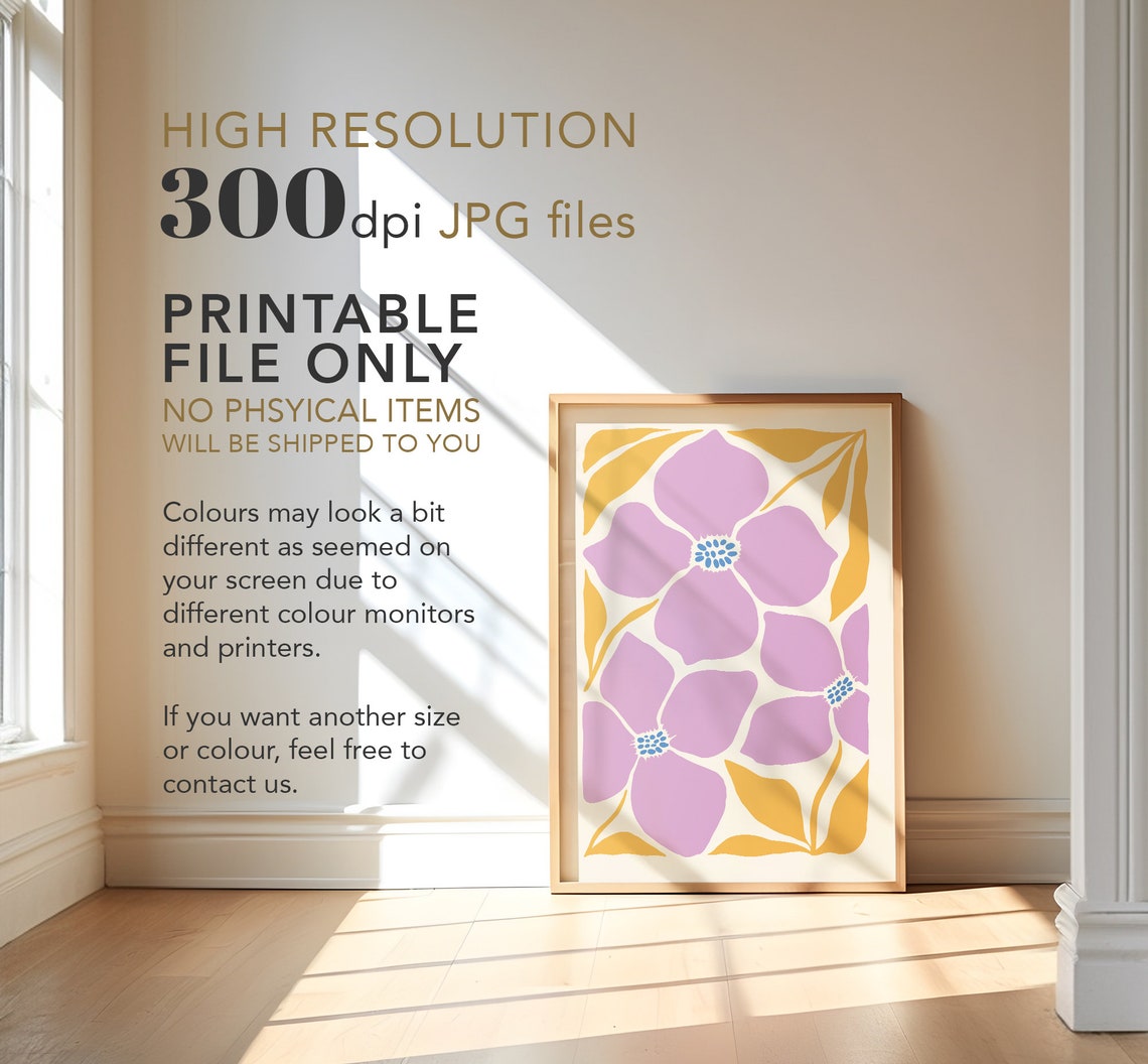 Abstract Floral Pink Lavender Boho Botanical Yellow Leaves Poster - Image 4