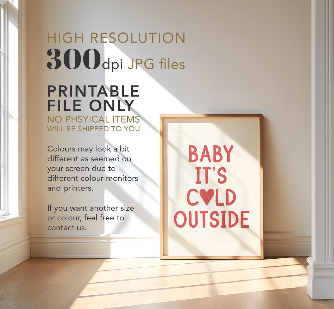 Baby Its Cold Outside Red Heart Block Letters Winter Holiday Wall Poster - Image 4
