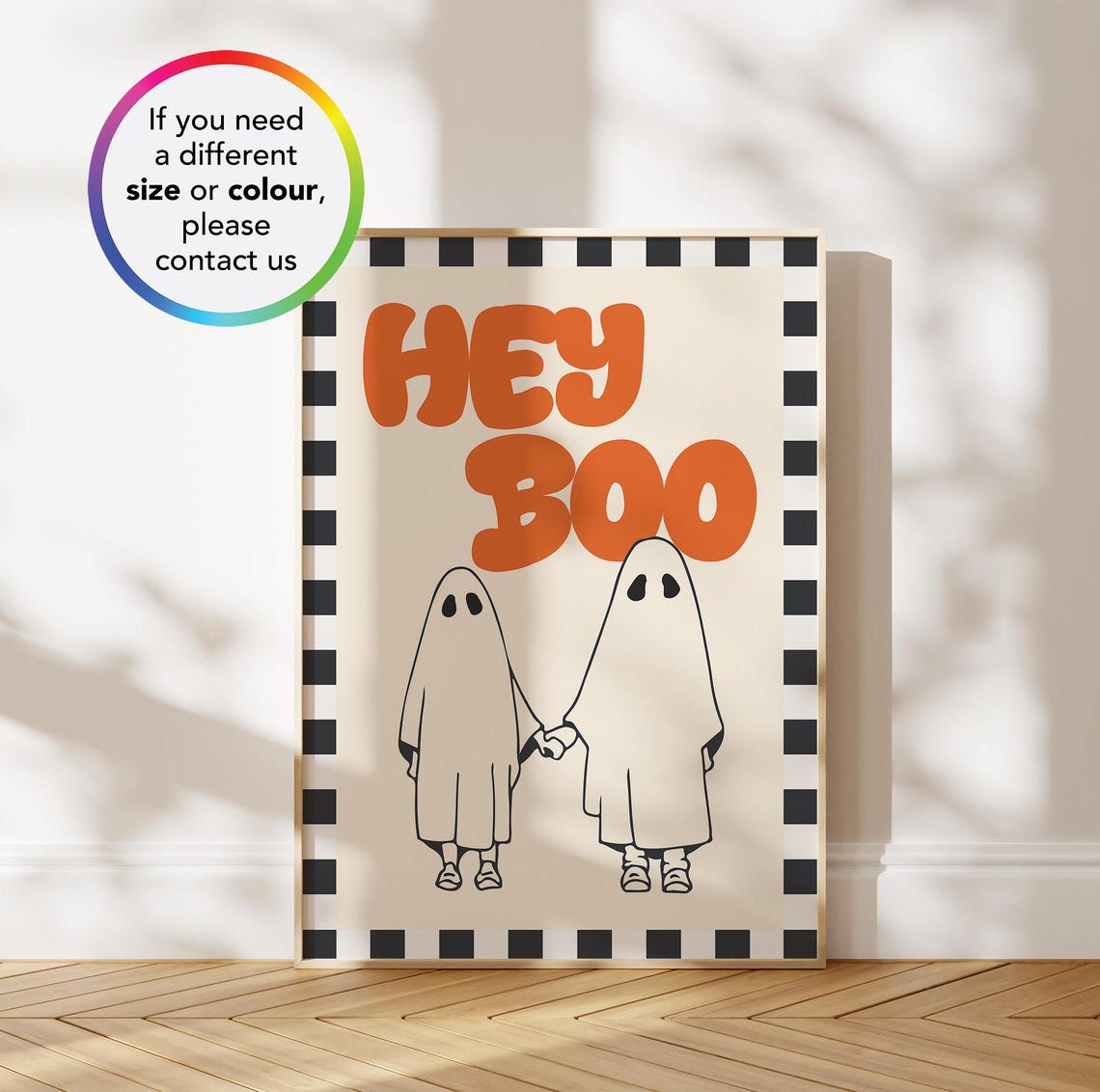 Hey Boo Cute Ghost Retro Halloween Funny Spooky Season Wall Poster - Image 3
