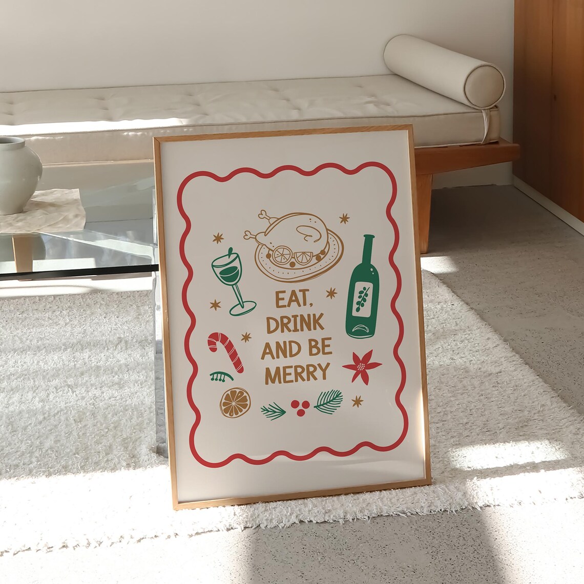 Eat Drink And Be Merry Christmas Sign Art Print - Image 2