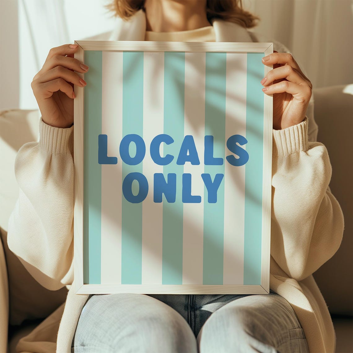 Locals Only Blue Striped Coastal Beach Typography Trendy Wall Poster - Image 4