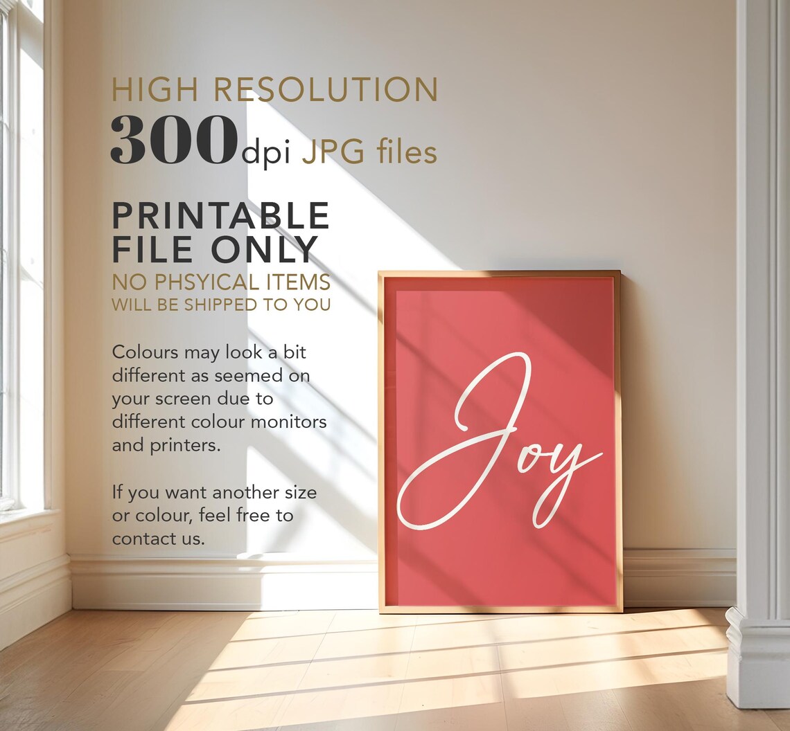 Joy Cream Script Typography Red Background Simple Christmas Word Poster - Image 4