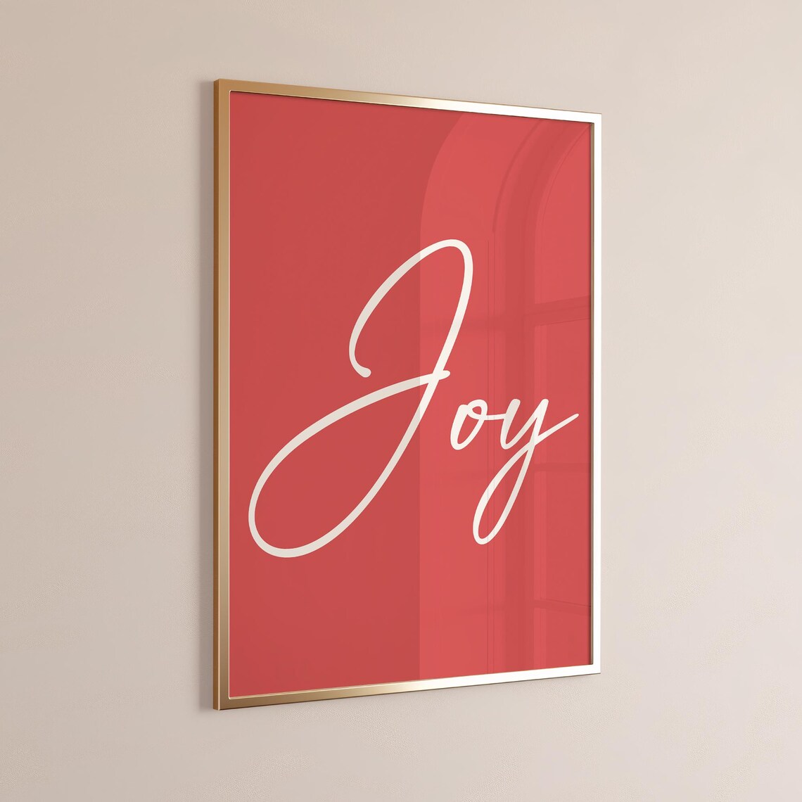Joy Cream Script Typography Red Background Simple Christmas Word Poster - Image 3