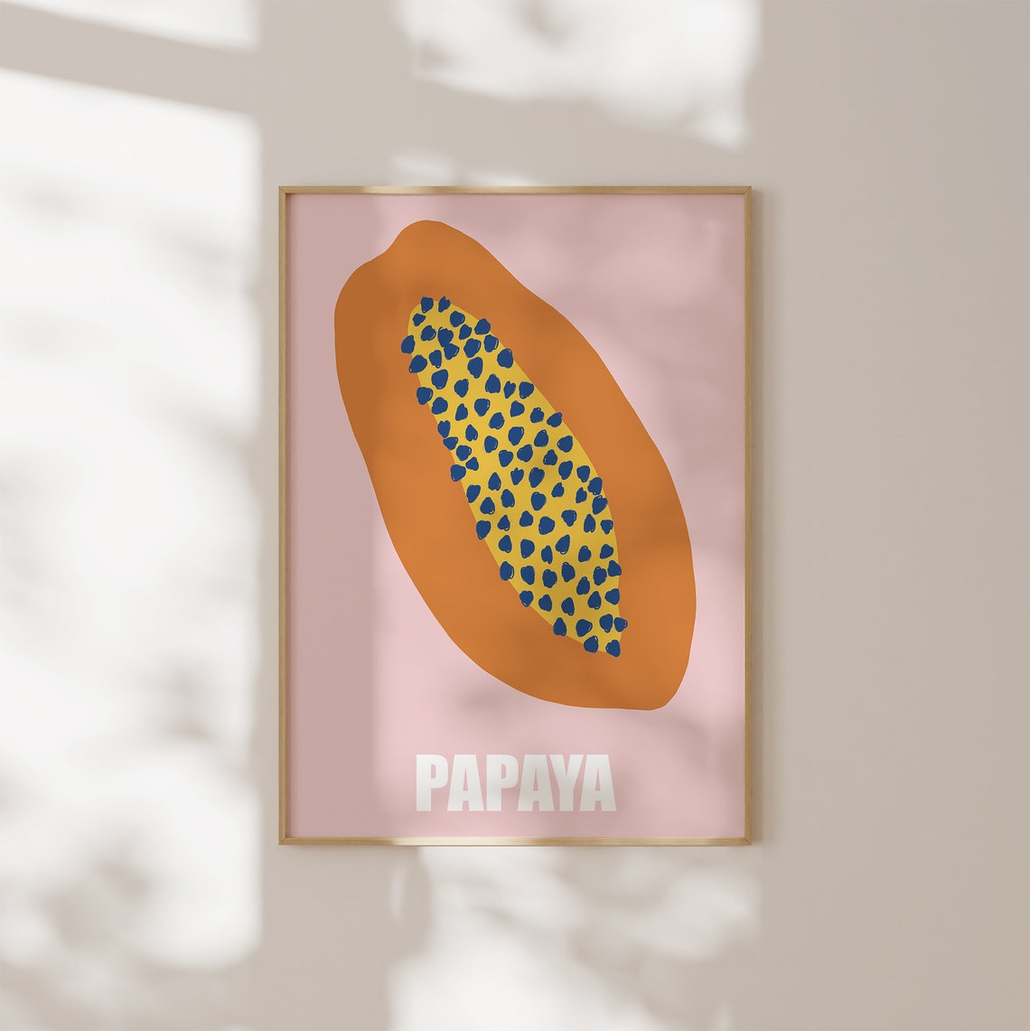 Papaya Bold Fruit Illustration Orange Blue Pink Kitchen Wall Art - Image 2
