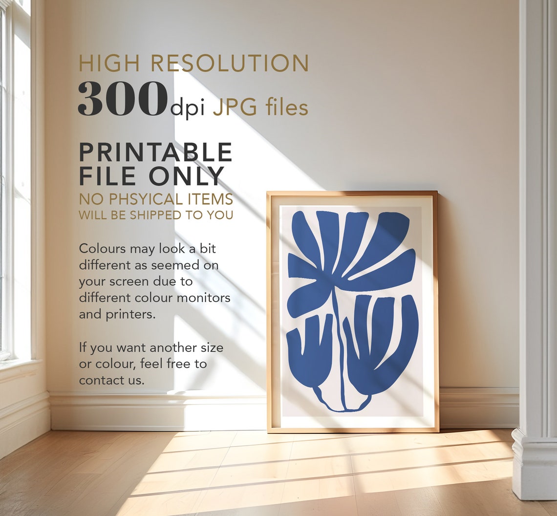 Navy Blue Abstract Floral Matisse Style Minimalist Botanical Poster - Image 2