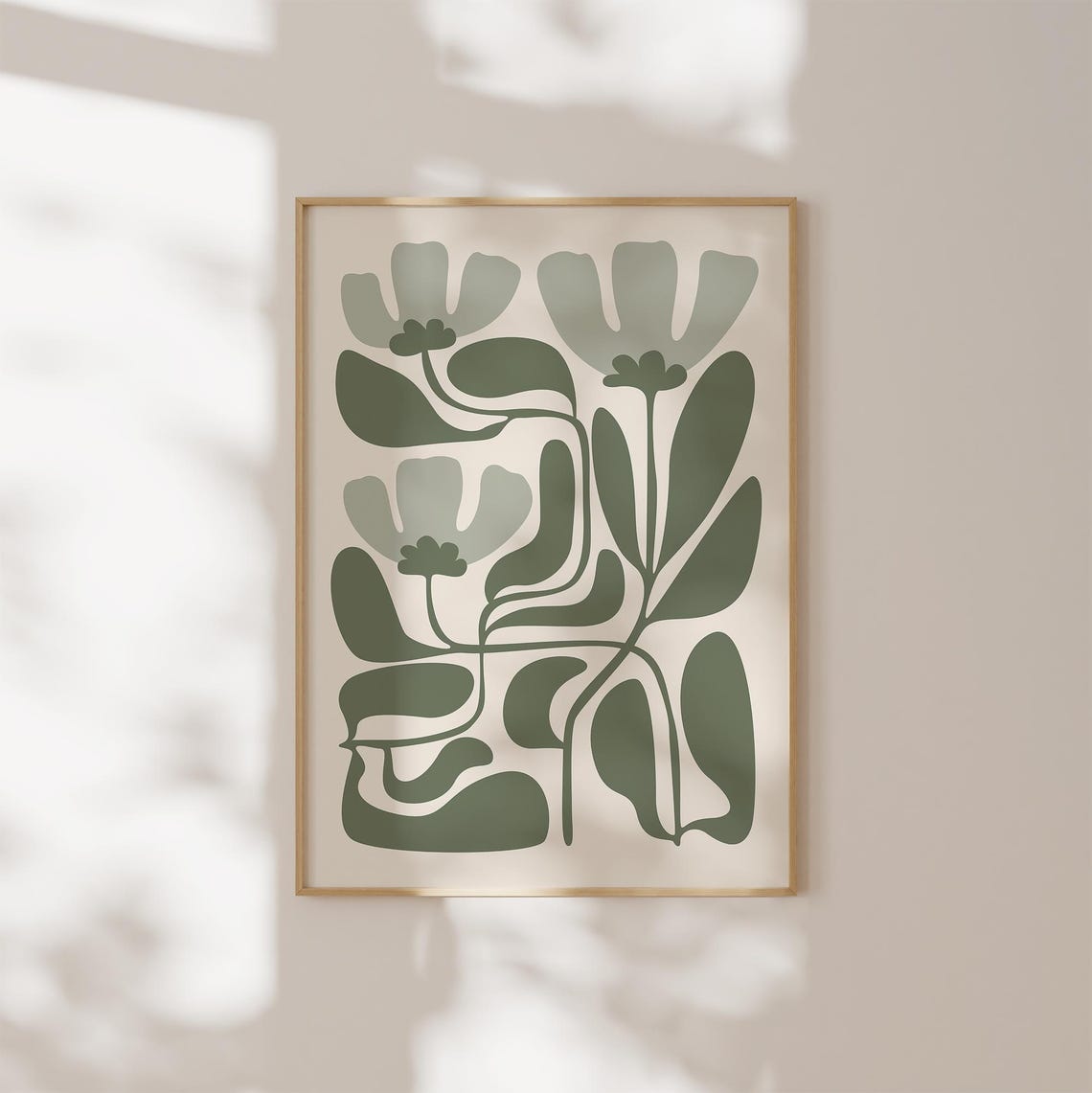 Sage Green Abstract Botanical Flower Organic Shapes Art Print