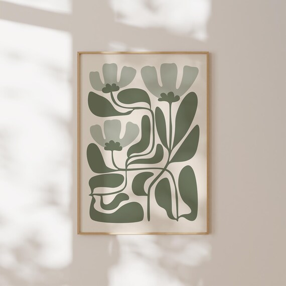 Sage Green Abstract Botanical Flower Organic Shapes Art Print