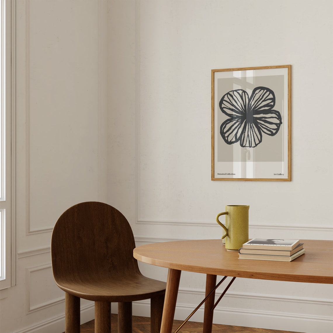 Black Abstract Flower Linocut Botanical Collection Modern Art Poster - Image 2