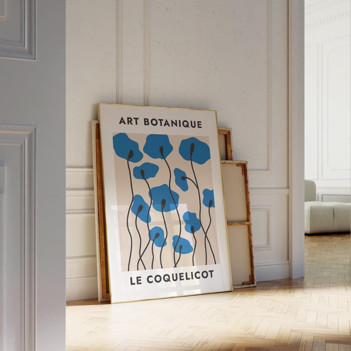 Art Botanique Le Coquelicot Blue Poppy Beige French Floral Wall Poster - Image 2