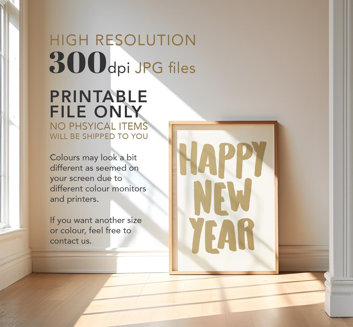 Happy New Year Gold Brush Letters Cream Minimalist NYE Celebration Poster - Image 4