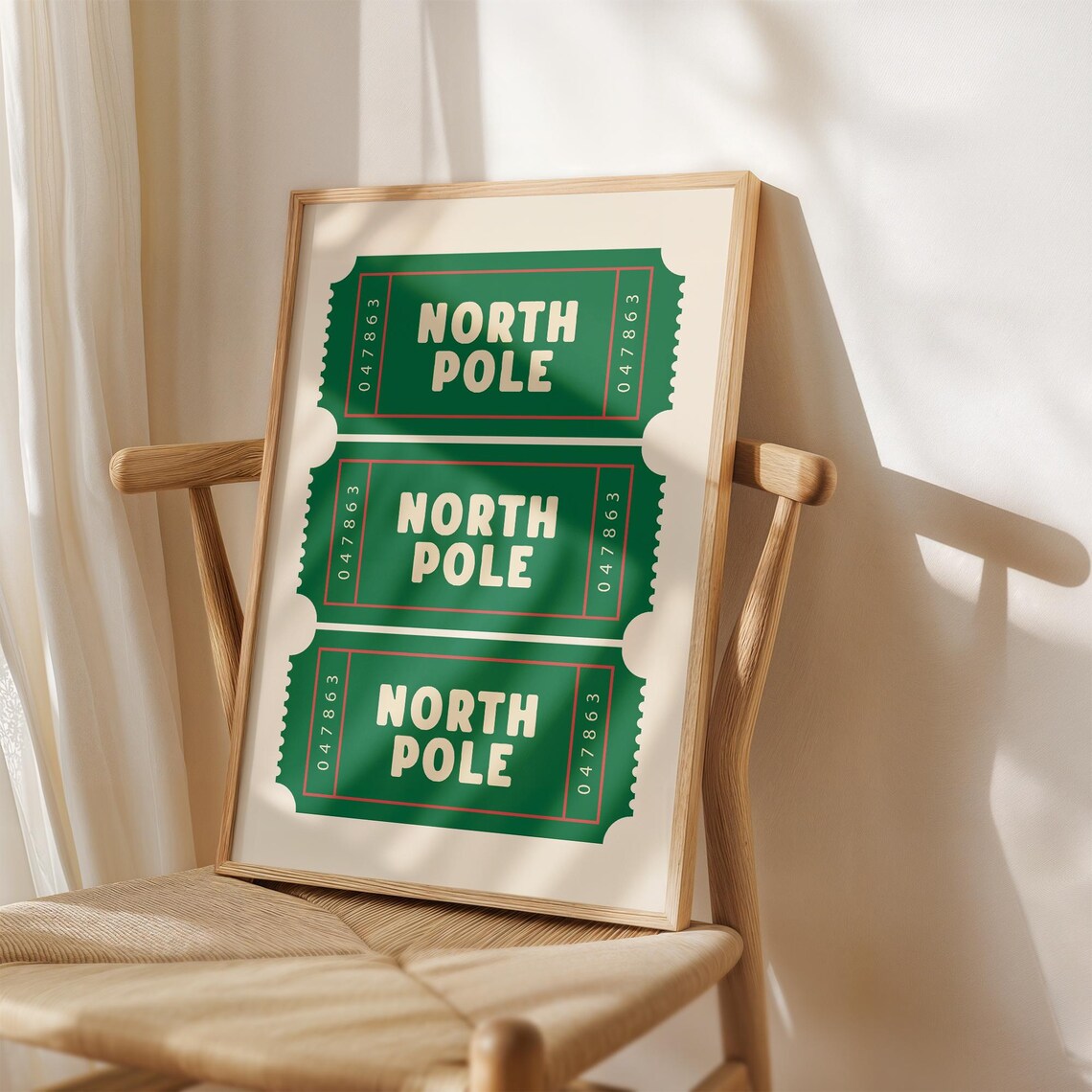 North Pole Tickets Green Christmas Ticket Stub Trio Retro Poster - Image 2
