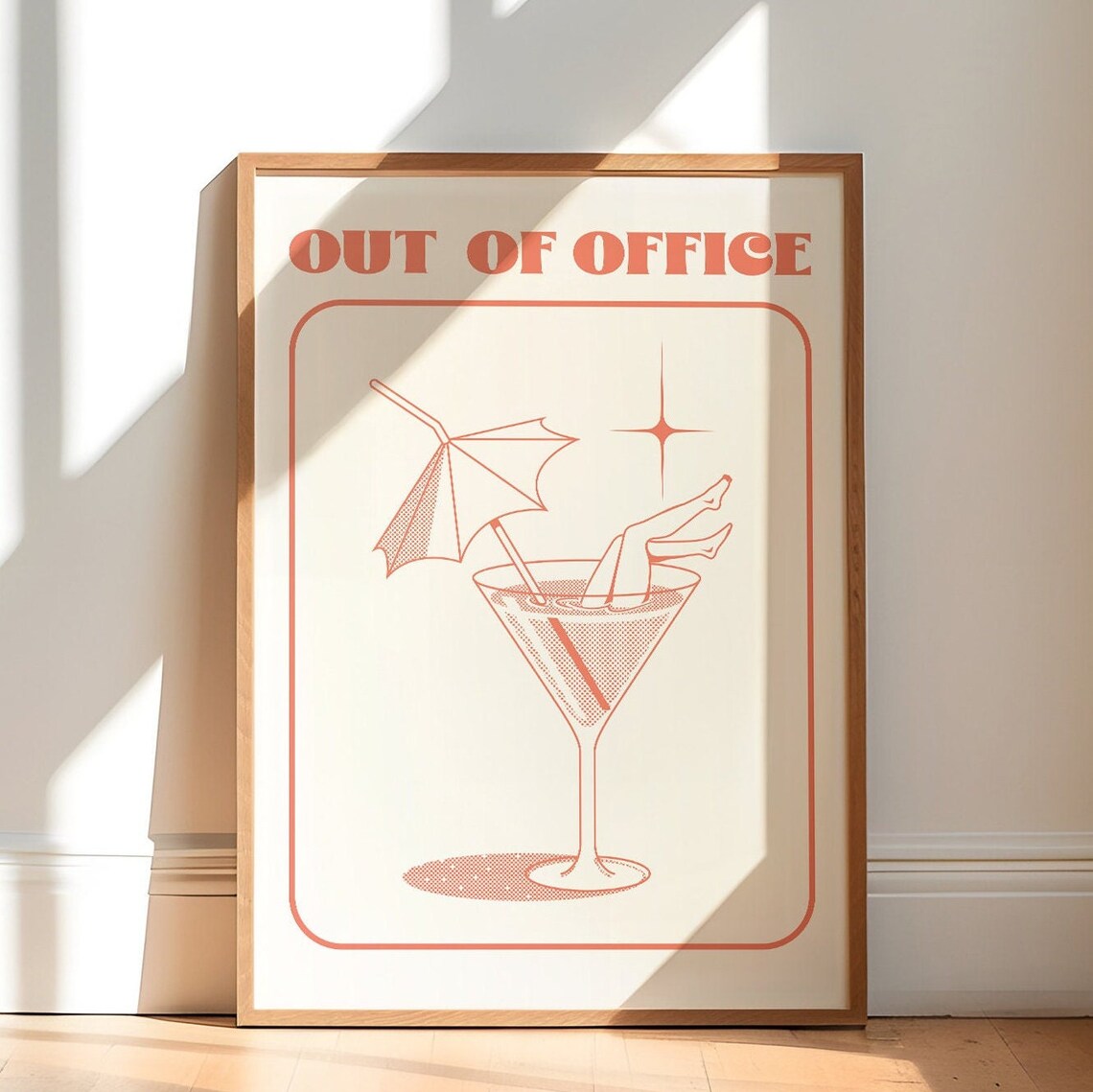 Out Of Office Retro Coral Martini Vacation Cocktail Poster Gift