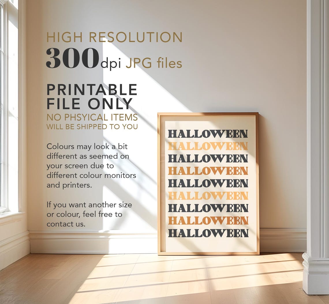 Halloween Repeated Retro Typography Orange Black Spooky Decor Poster - Image 4