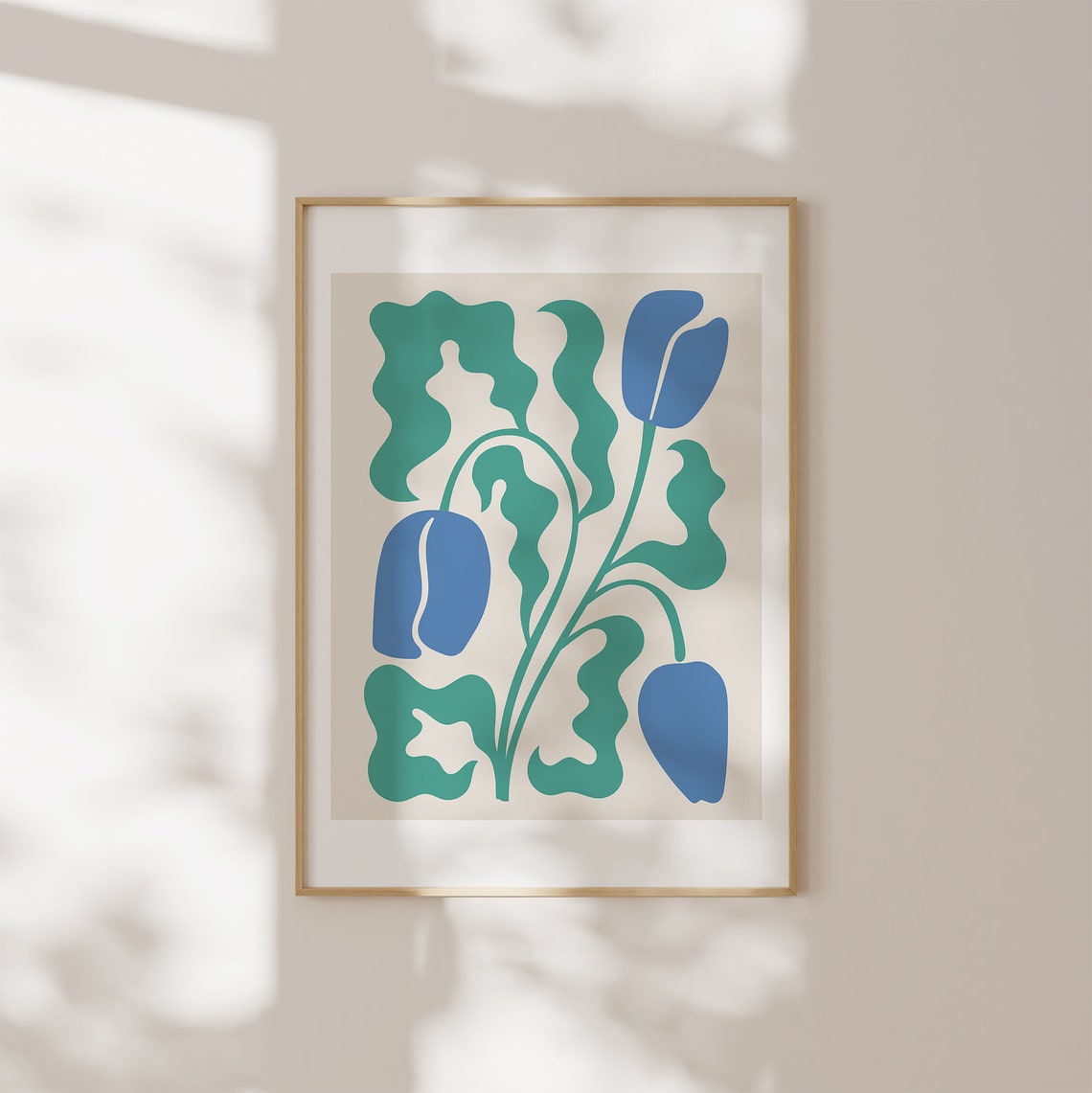 Blue Tulips Abstract Botanical Floral Mid Century Modern Wall Art - Image 3