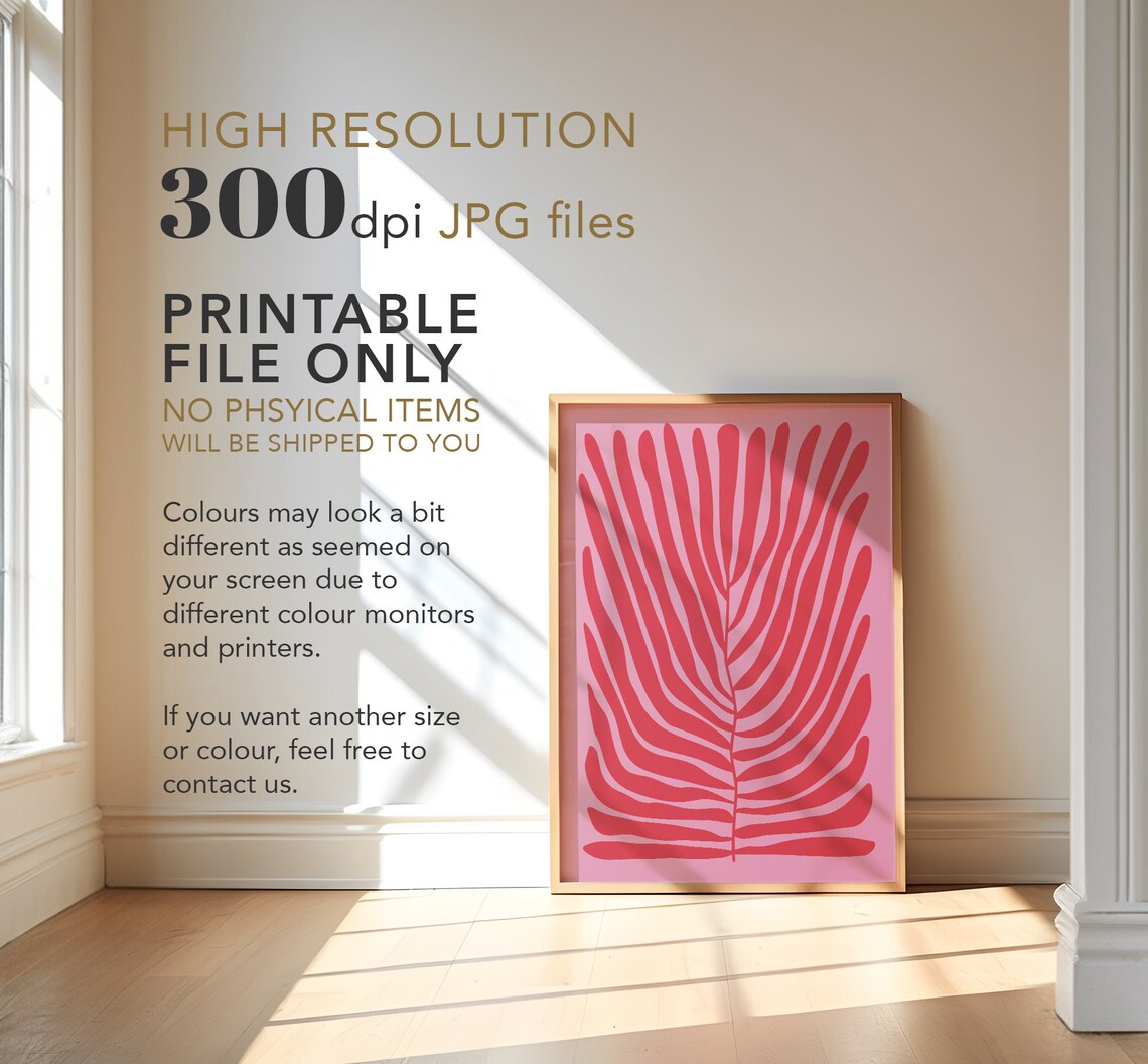 Red Fern Botanical Abstract Coral Pink Organic Modern Art Poster - Image 4