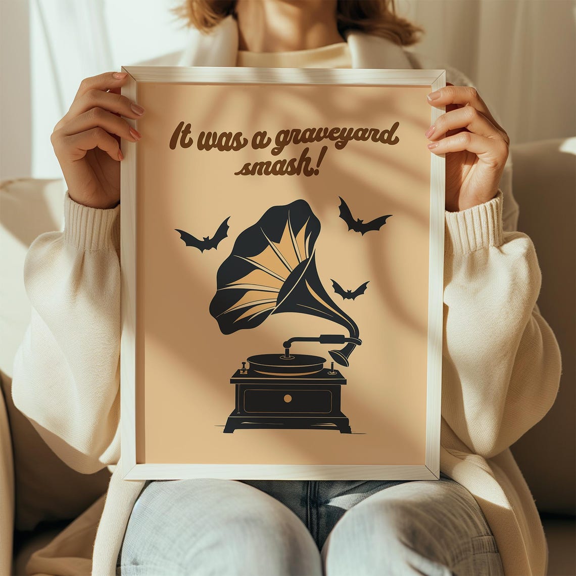 Spooky Record Player Retro Halloween Art Print - Image 2