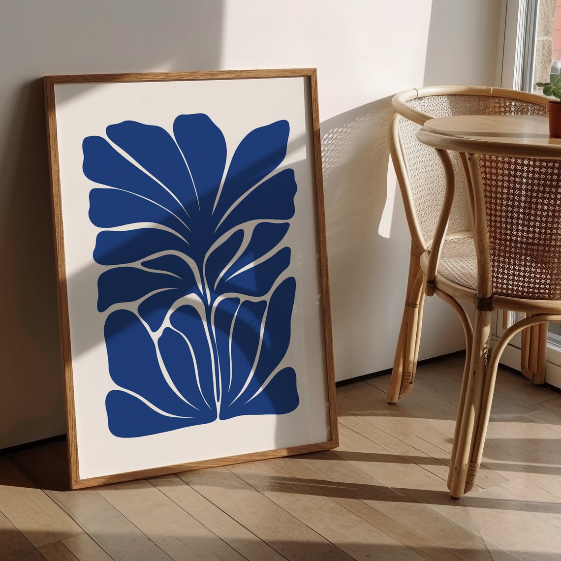 Cobalt Blue Floral Cutout Modern Botanical Gallery Wall Poster - Image 3