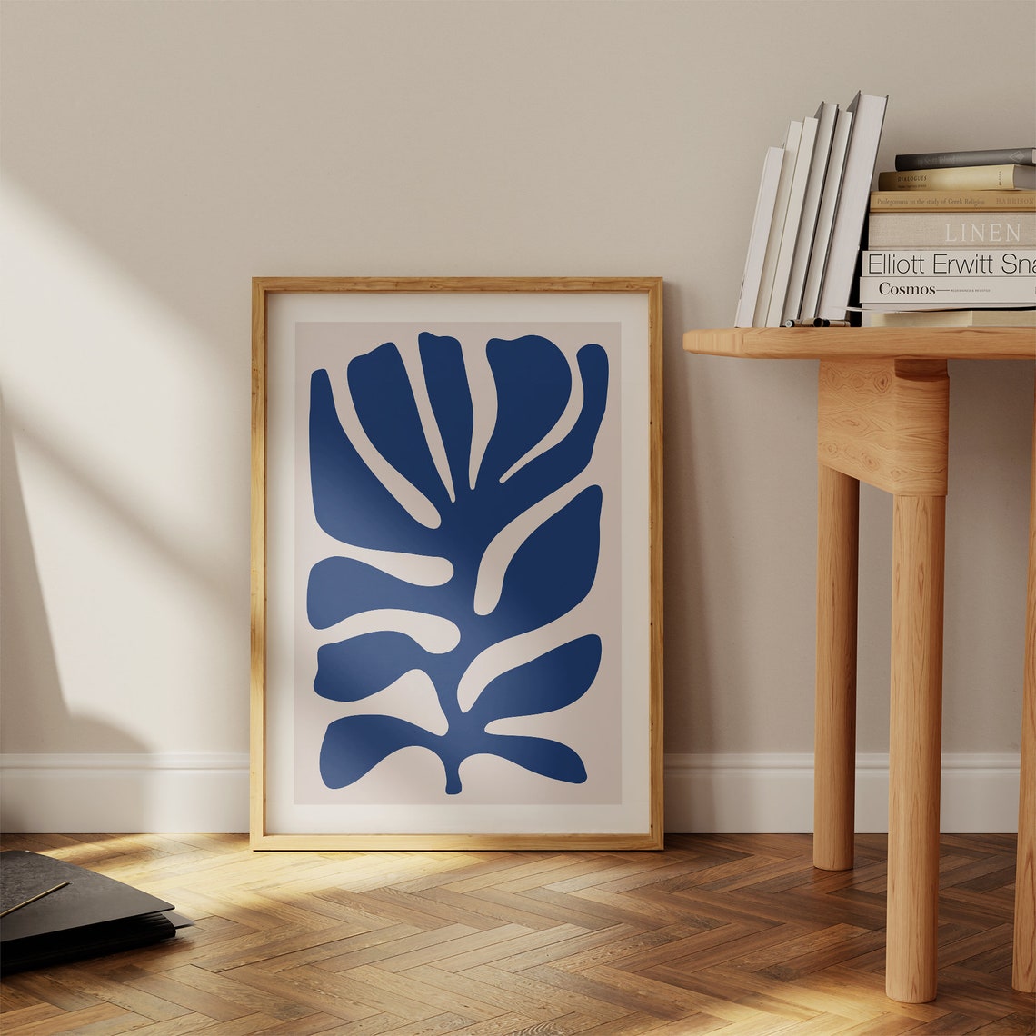 Navy Blue Abstract Leaf Cutout Minimal Botanical Decor Poster - Image 4