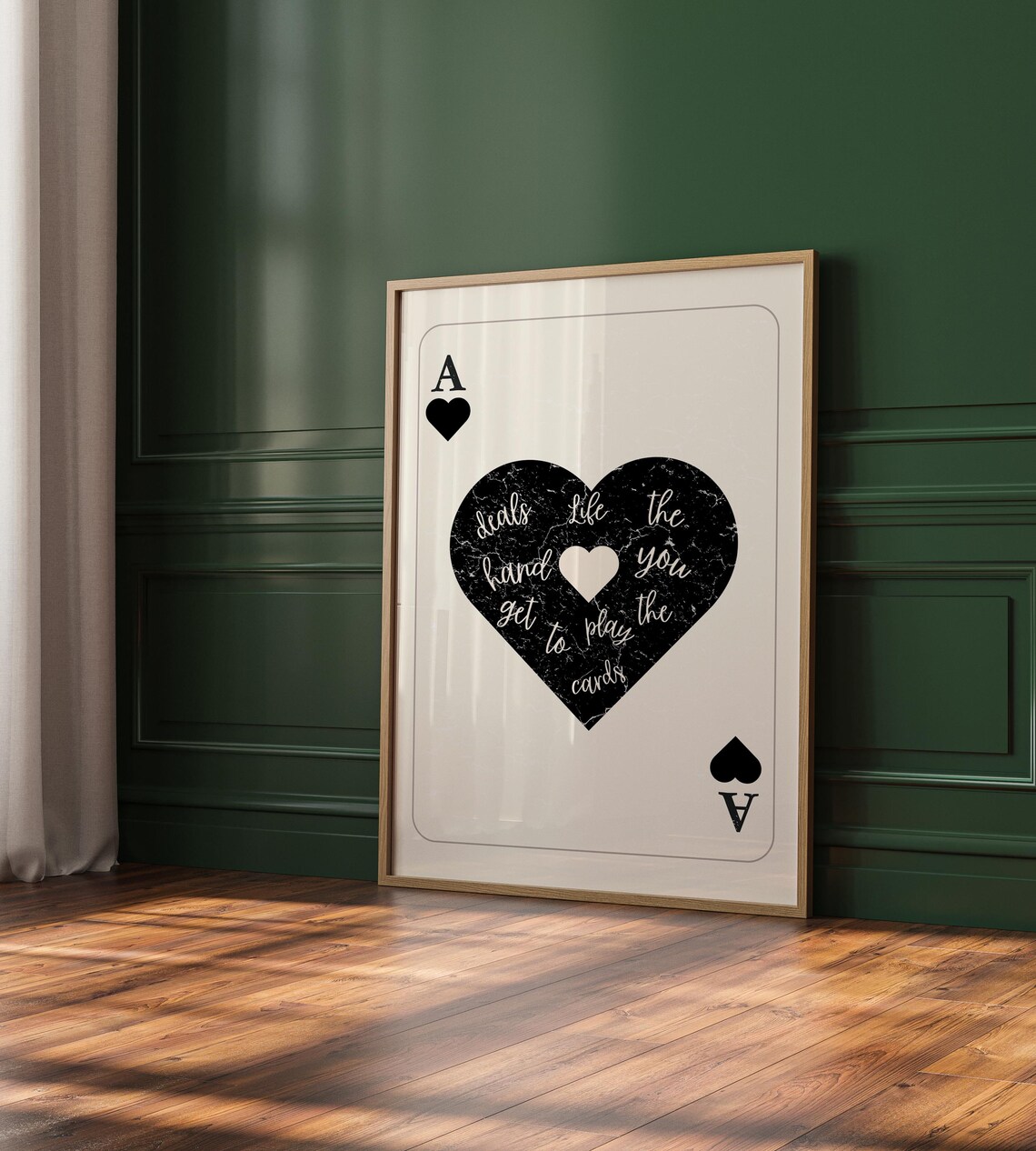Ace of Hearts Playing Card Life Quote Minimal Black and White Wall Art - Image 2