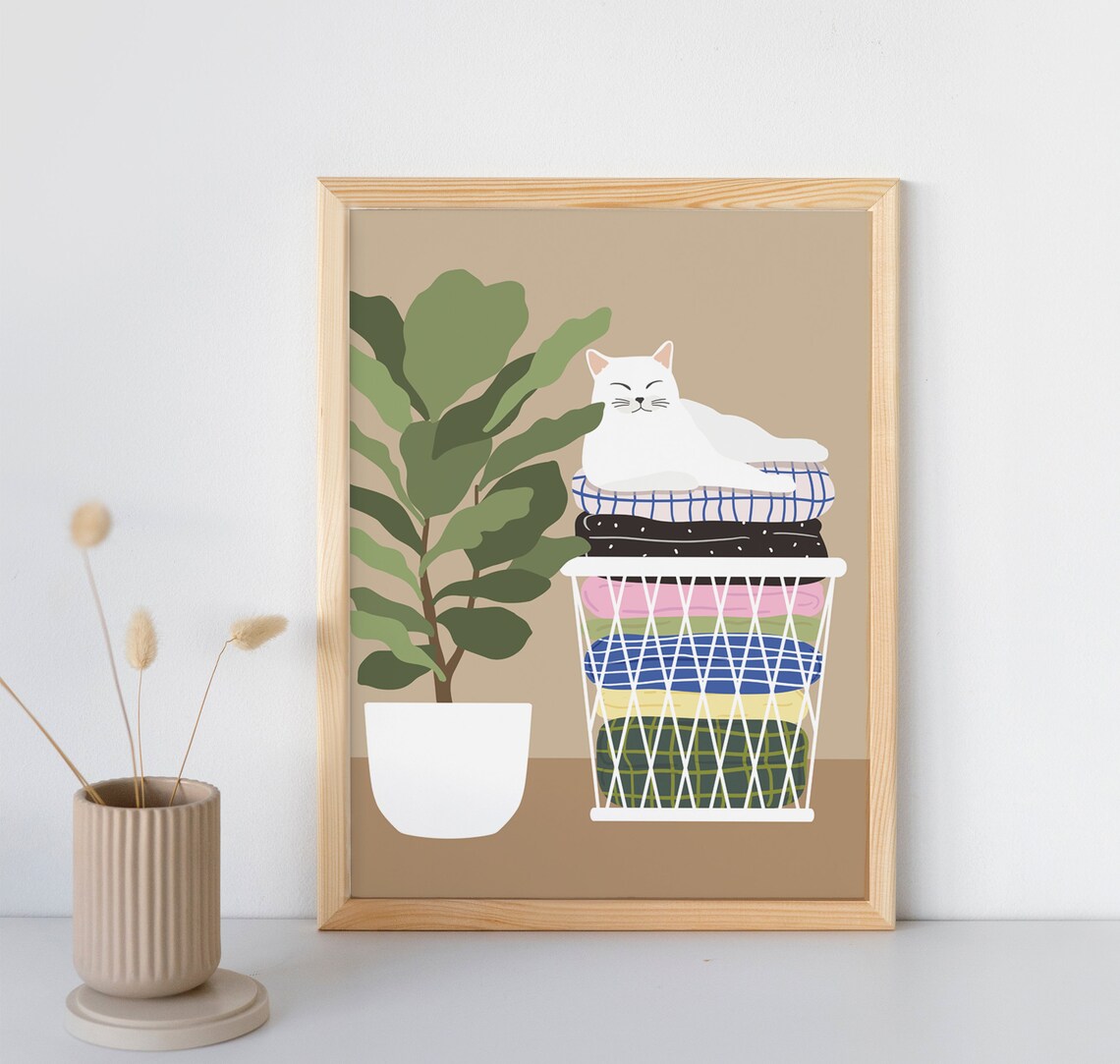Laundry And Cat Art Print, Laundry Room Decor