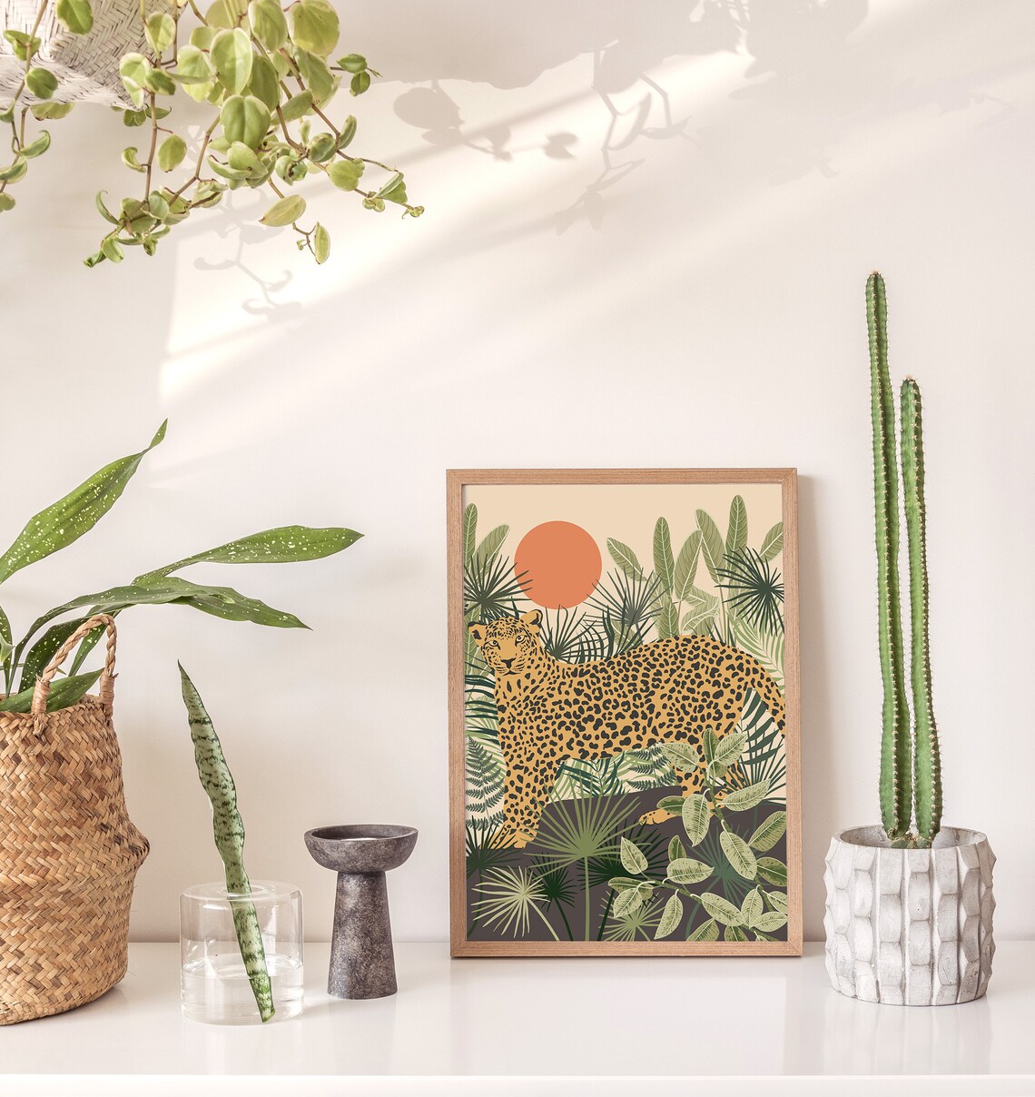 Leopard Wall Art, Boho Leopard and Tropical Plant Art Print - Image 3