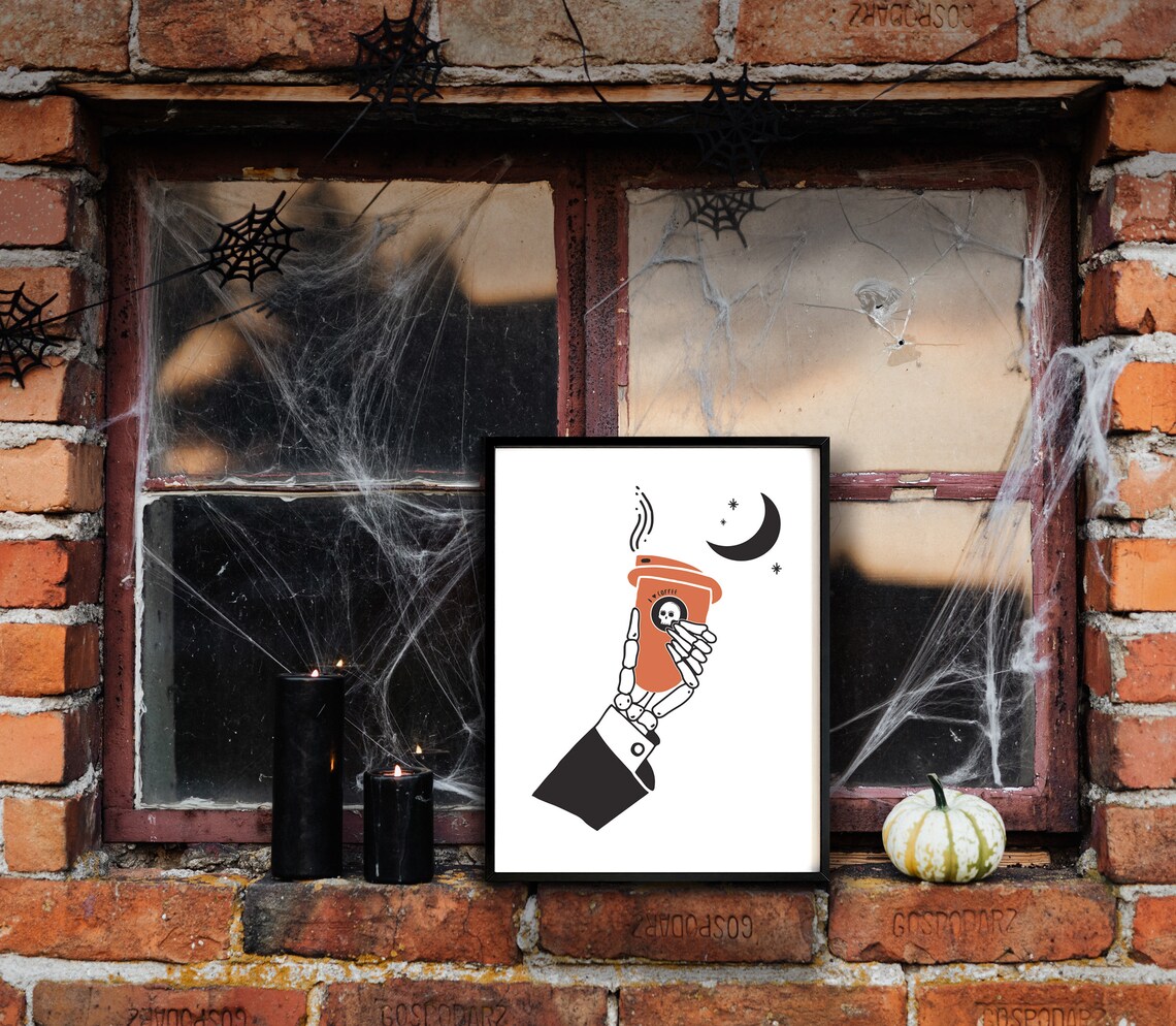 Halloween Skull Hand Coffee Kitchen Art Print - Image 2