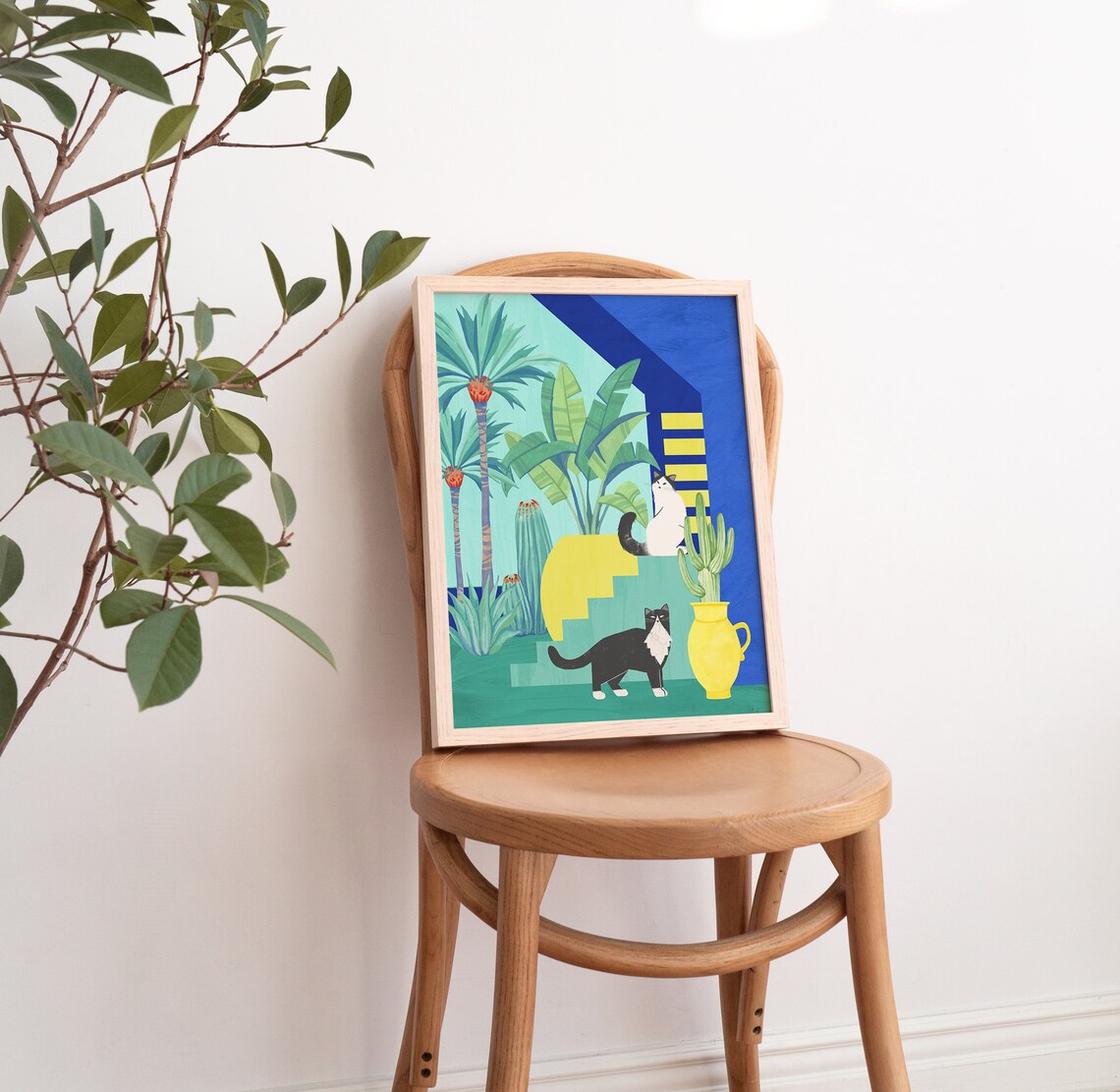 Tropical Plant And Cat Art Print, Botanical Style - Image 4