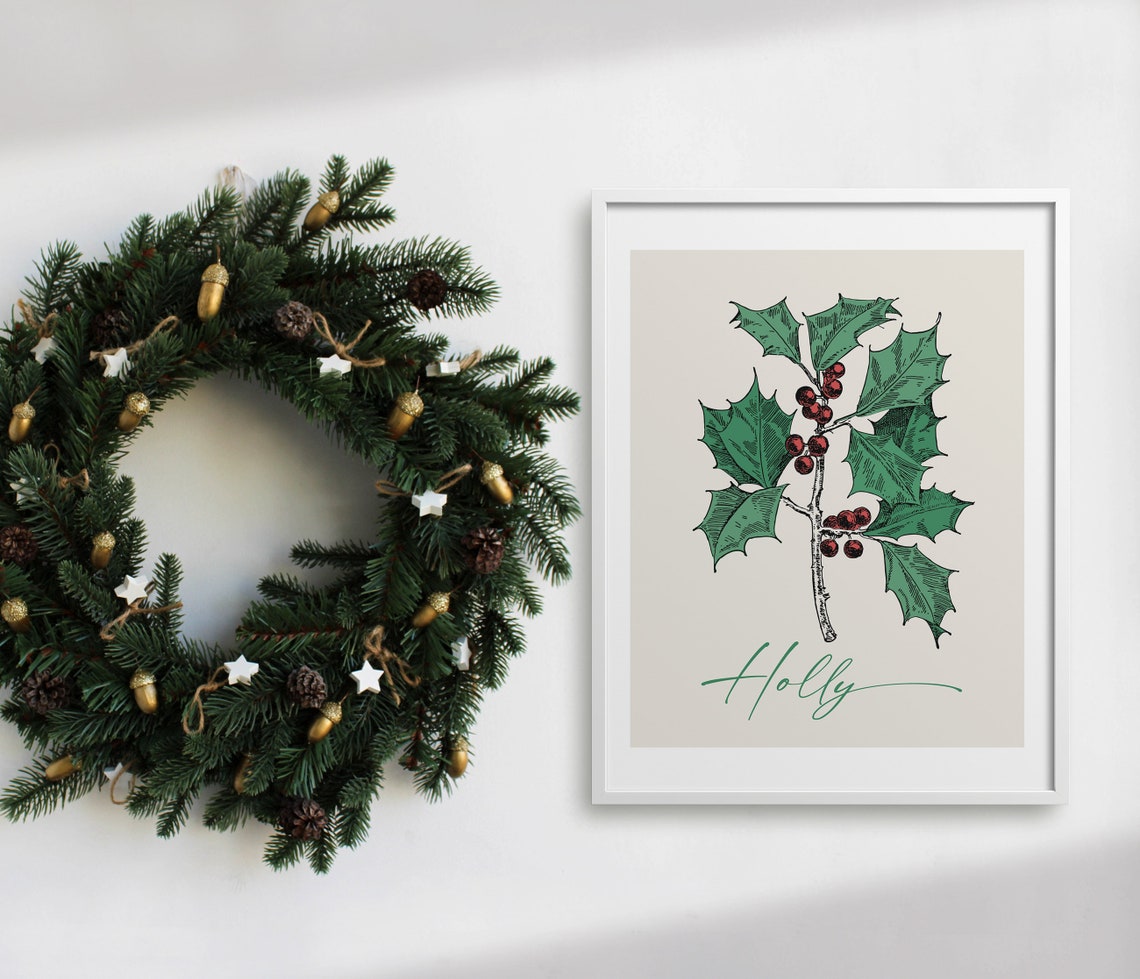 Holly Botanical Branch With Red Berries Vintage Christmas Poster - Image 4