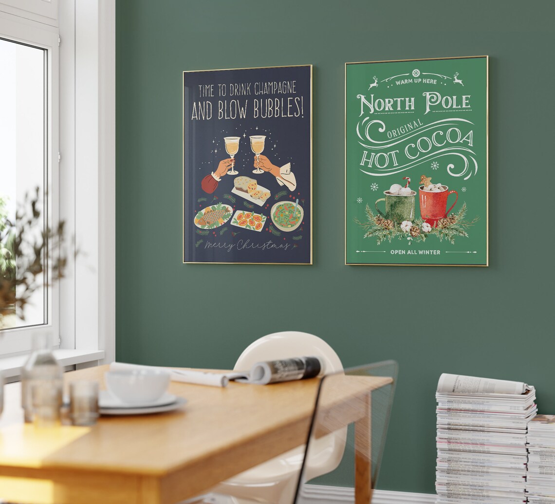 North Pole Original Hot Cocoa Mugs Green Kitchen Sign Wall Art - Image 4