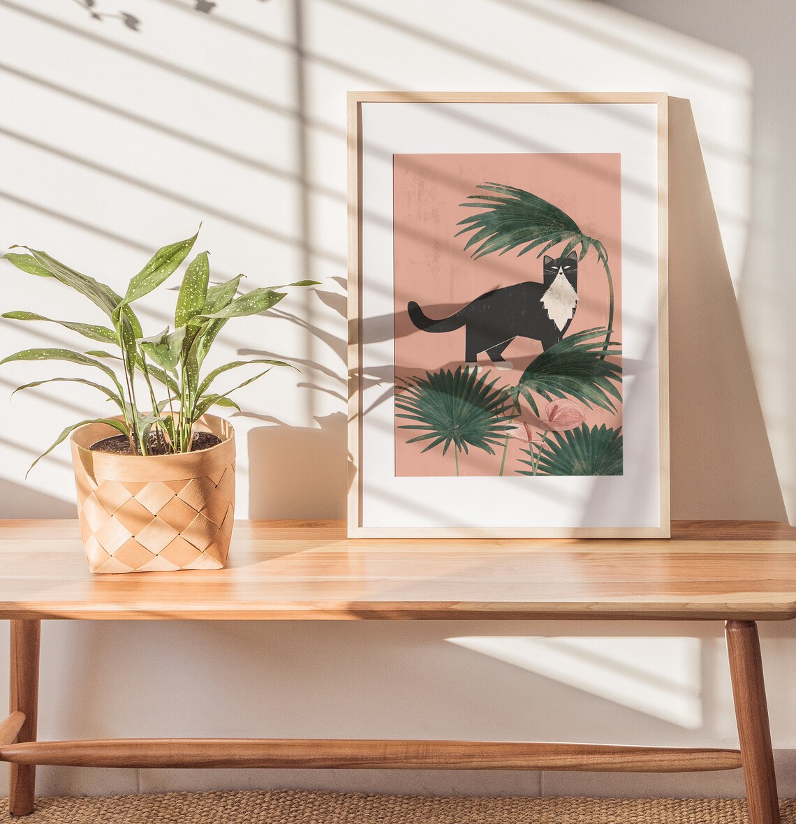 Cat and Tropical Plants Boho Cat Art Print - Image 4