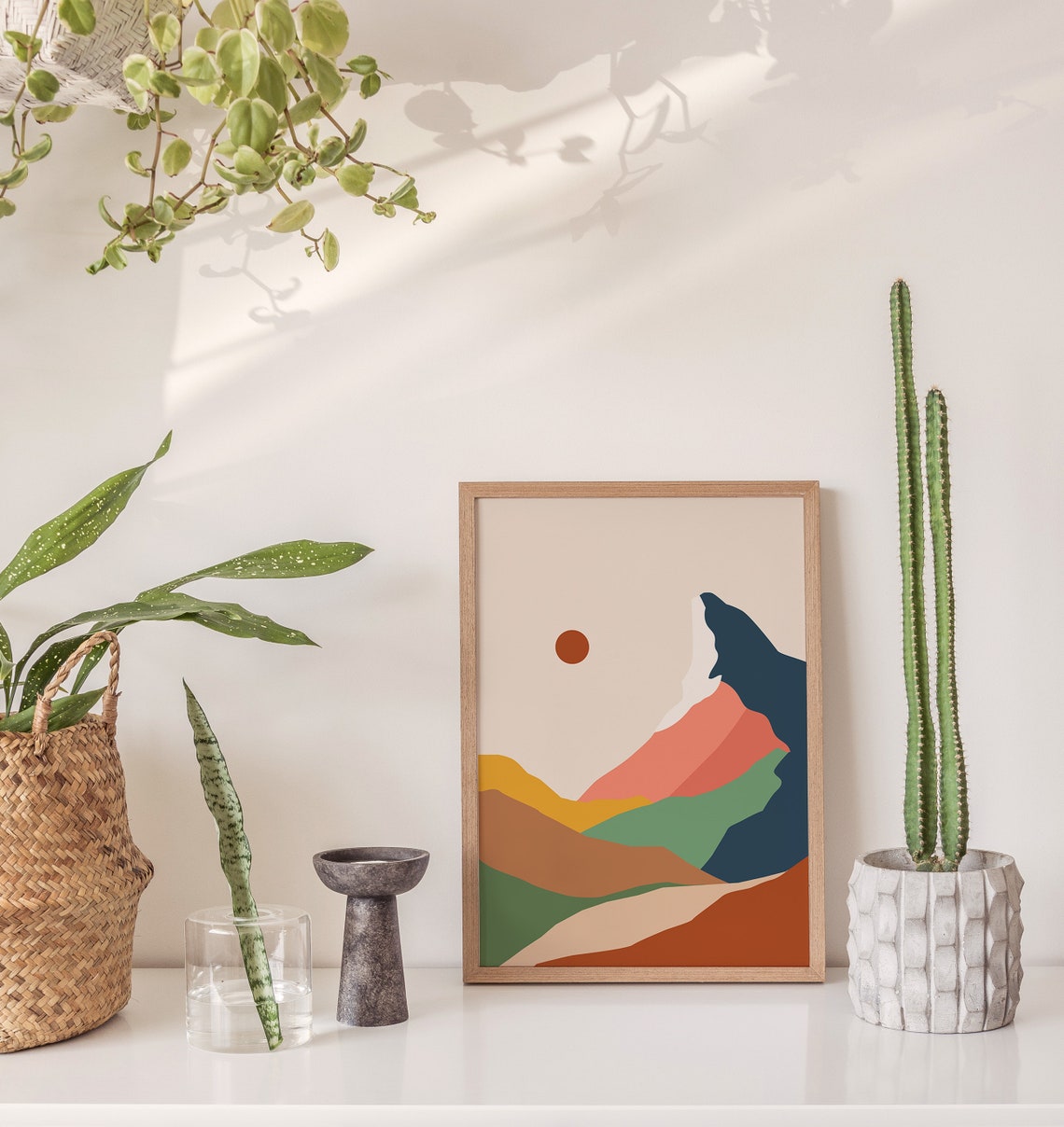 Golden Sunrise Color Block Mountain Peaks Boho Abstract Art Print - Image 4