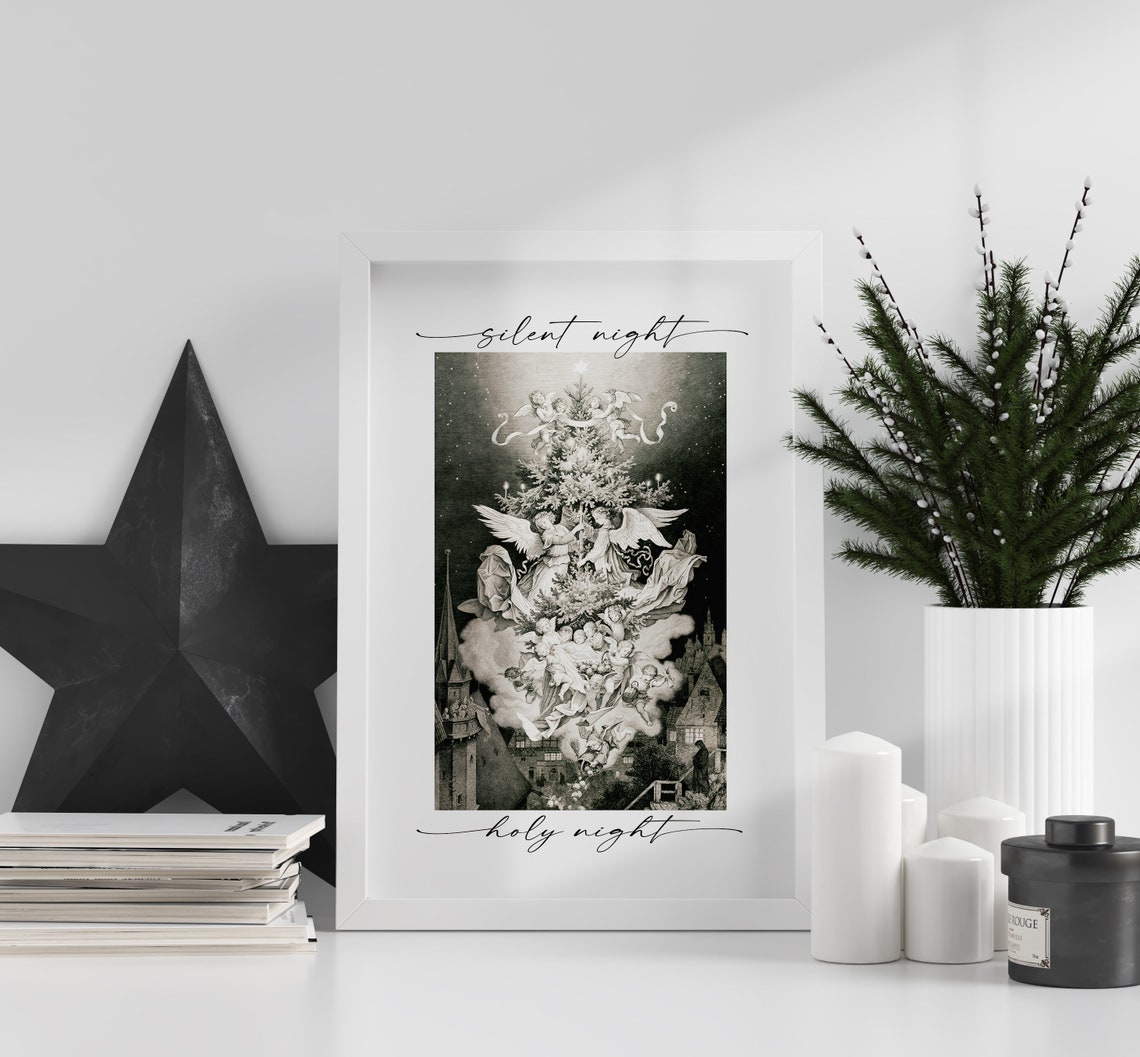 Silent Night Holy Night Vintage Angel Christmas Tree Wall Art - Image 2