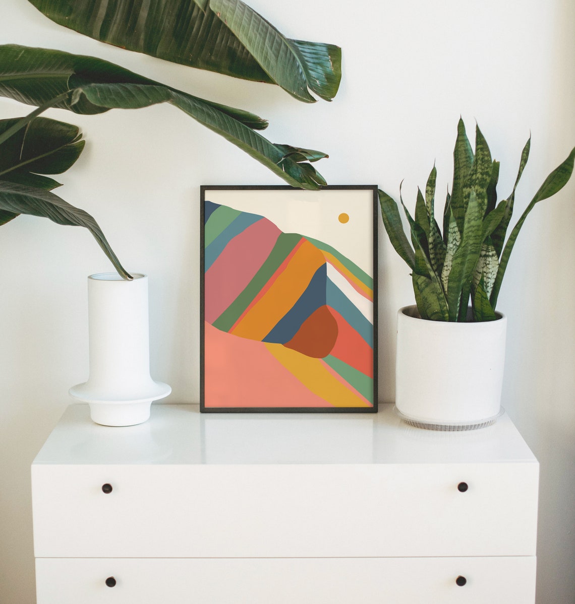 Color Block Mountain Rainbow Stripes Sun Abstract Boho Art Print - Image 2