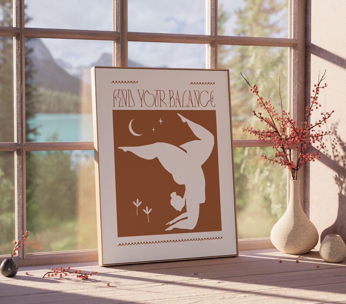 Find Your Balance Yoga Handstand Pose Terracotta Quote Wall Art - Image 2