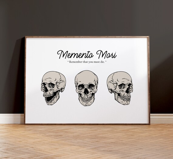 Memento Mori Three Skulls Latin Quote Dark Academia Gothic Art Poster