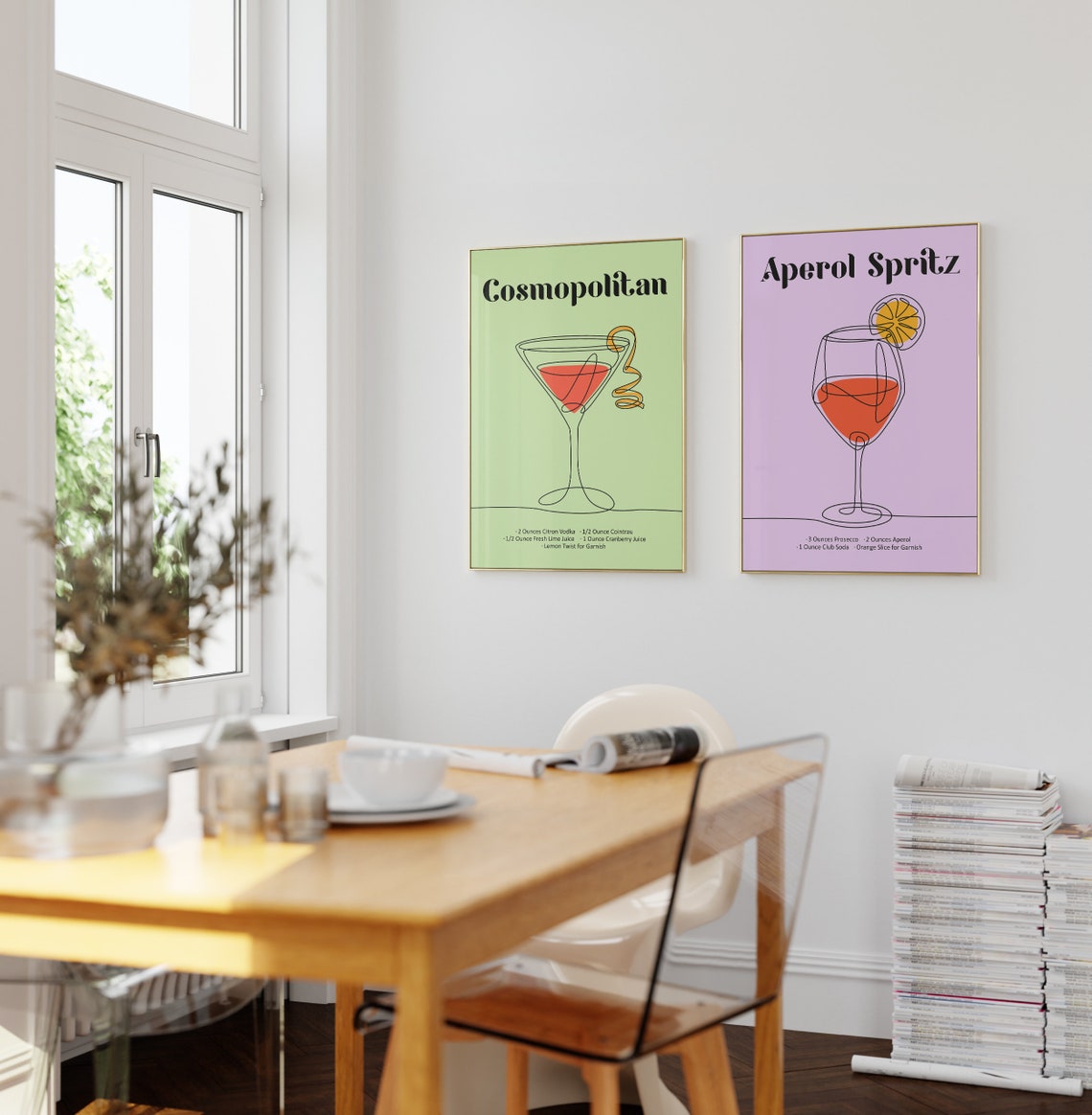 Aperol Spritz Cocktail Recipe Line Art Lavender Kitchen Bar Poster - Image 2