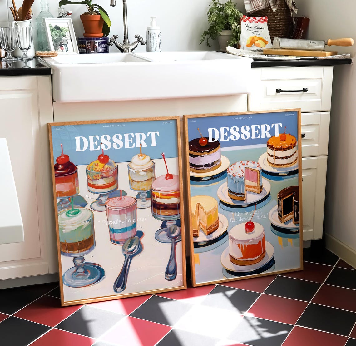 Dessert Cakes Cherry Topping Retro Quote Kitchen Poster Collection Art - Image 4