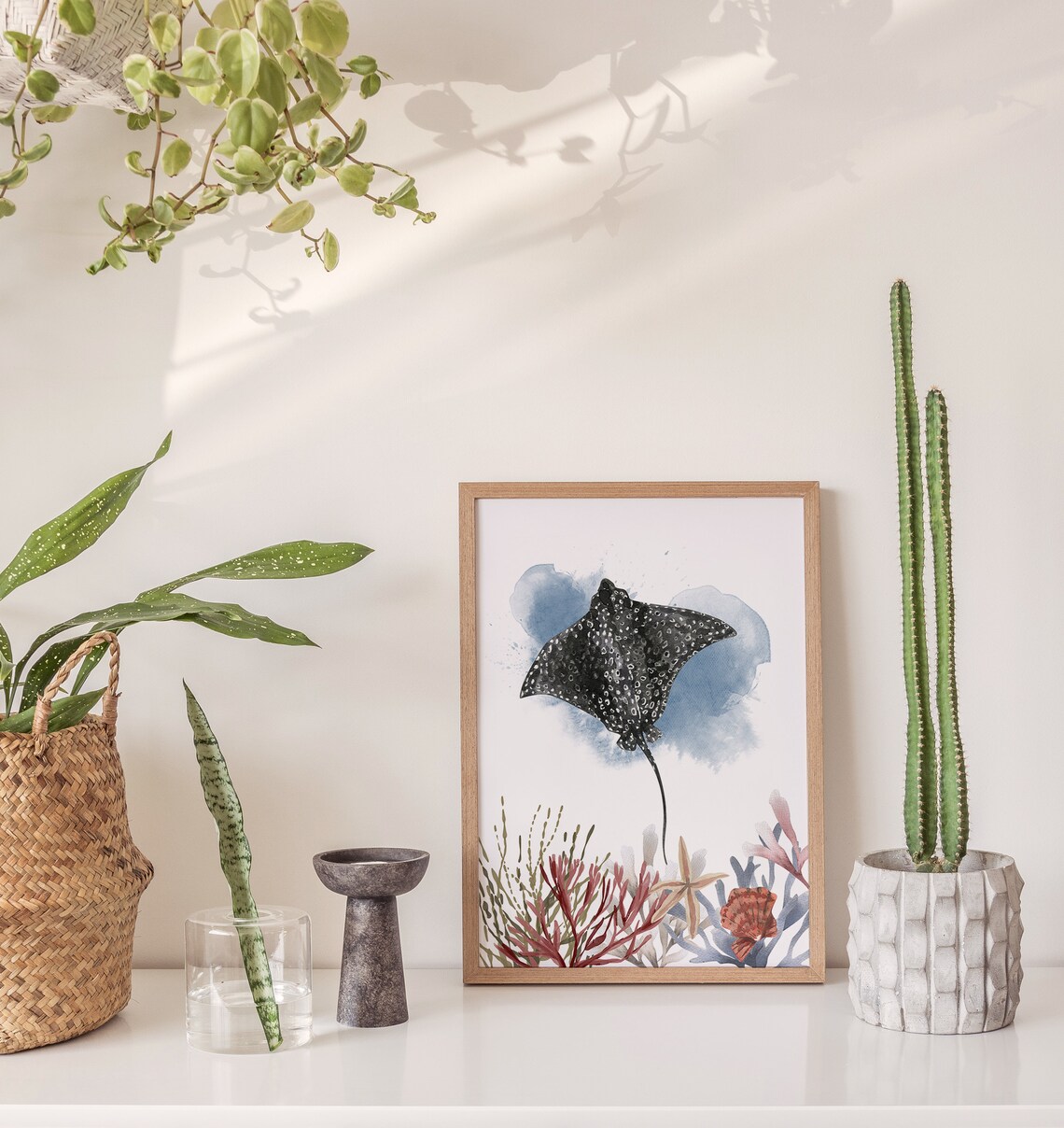 Eagle Ray Watercolor Art Print, Ocean Species Poster - Image 4