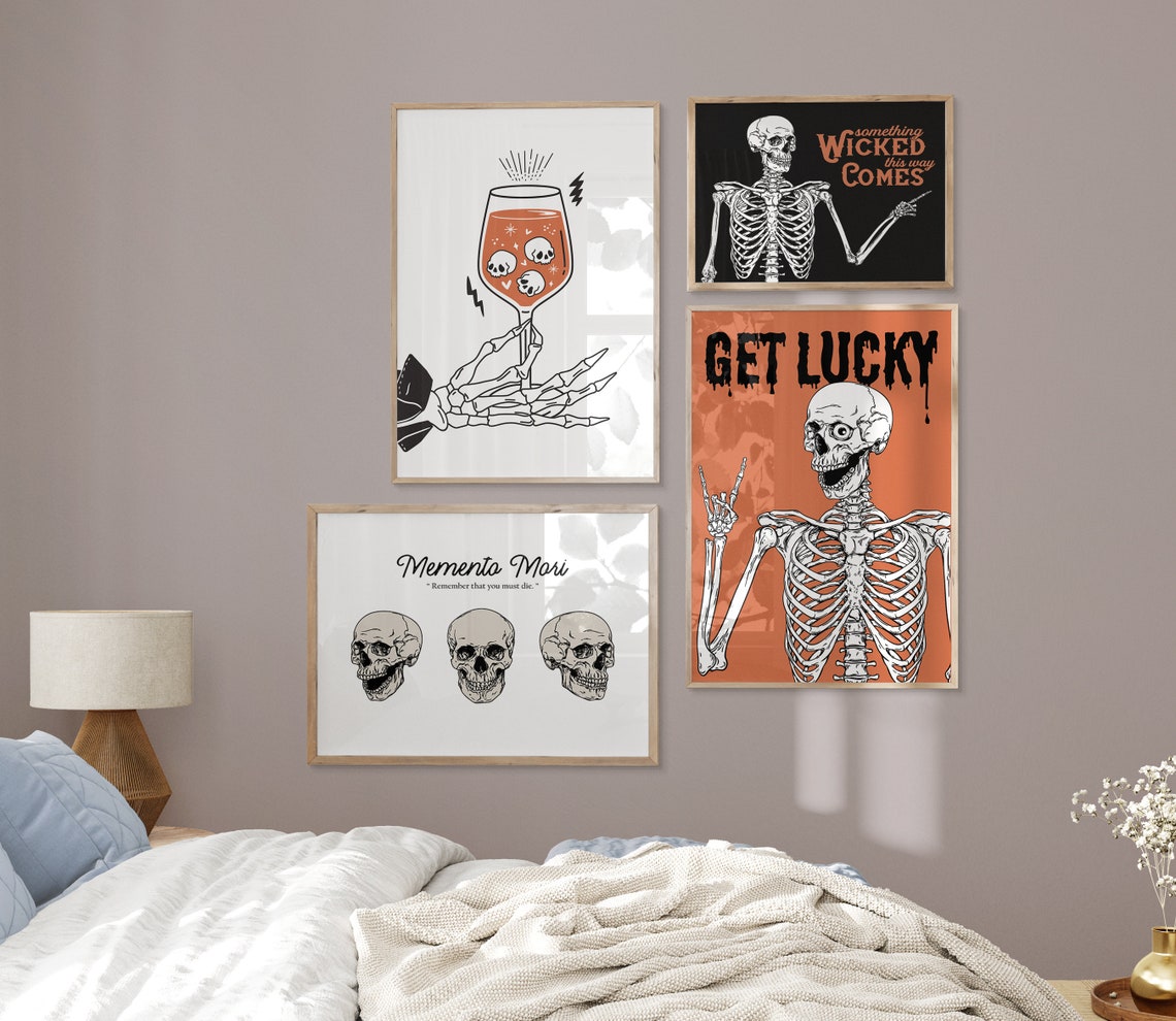 Memento Mori Three Skulls Latin Quote Dark Academia Gothic Art Poster - Image 3
