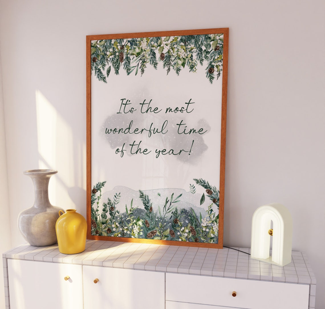 Its The Most Wonderful Time Botanical Christmas Quote Wall Art - Image 3